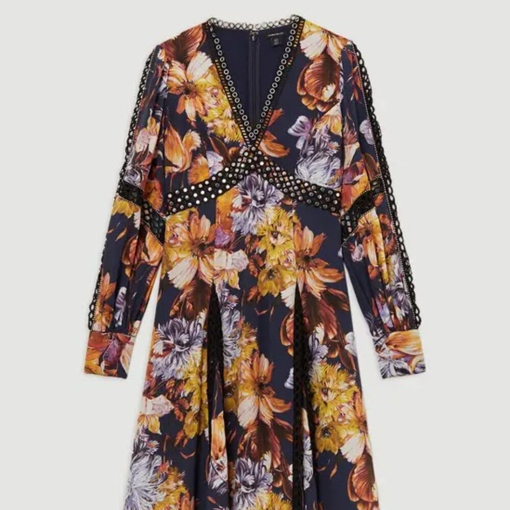 Karen Millen Tall Floral Studded Lace Woven Maxi Dress
